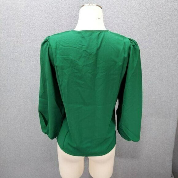 J Crew Green Puff Sleeve Keyhole Neckline Crepe Top Blouse BL711 Women Size  XSP - Picture 4 of 15